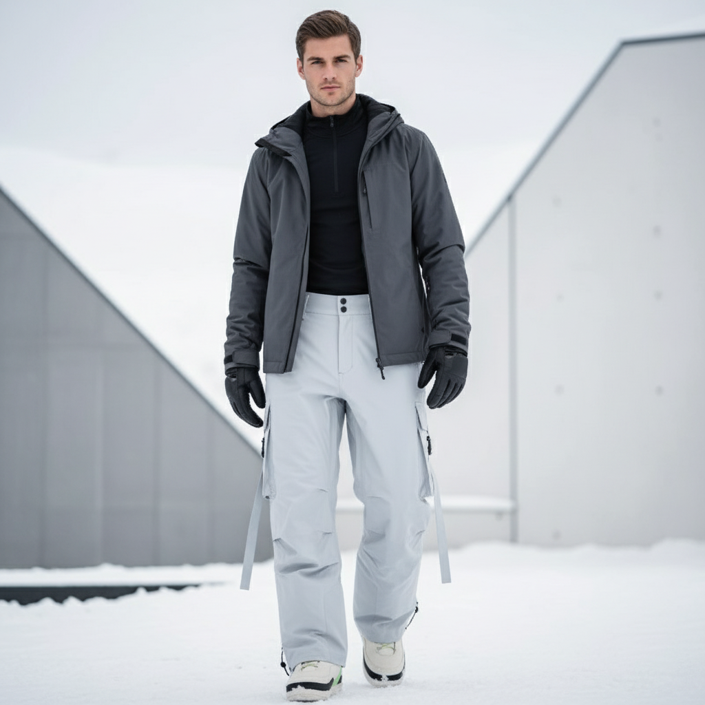 Pantalon De Ski Gris Clair Cargo Ample Imperméable Homme - Polyester