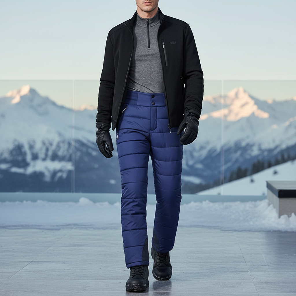 Pantalon De Ski Bleu Matelassé Homme Imperméable Chaud - Polyester