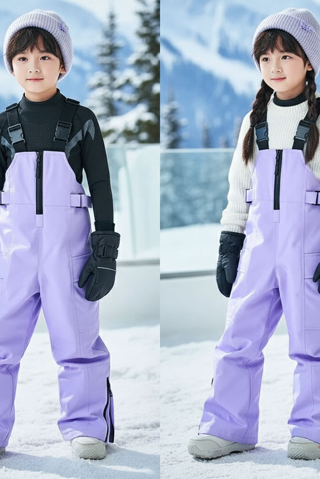 Pantalon De Ski Enfant Violet Imperméable Bretelles Rembourré - Polyester