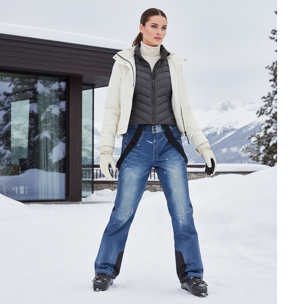 Pantalon De Ski Jean Bretelles Imperméable Femme - Bleu