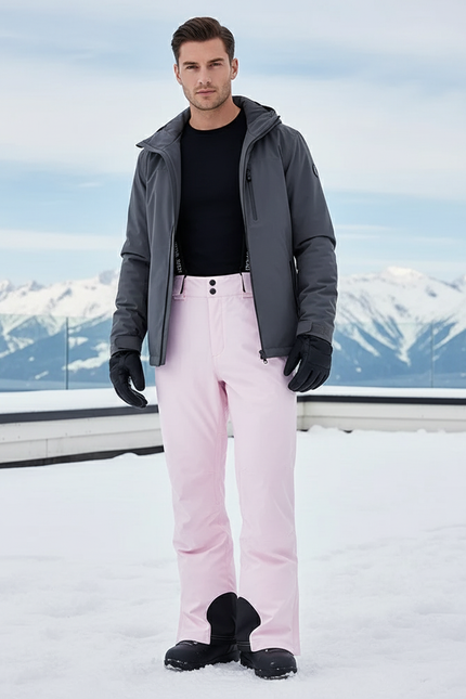 Pantalon De Ski Rose Imperméable Bretelles Homme Hiver - Polyester