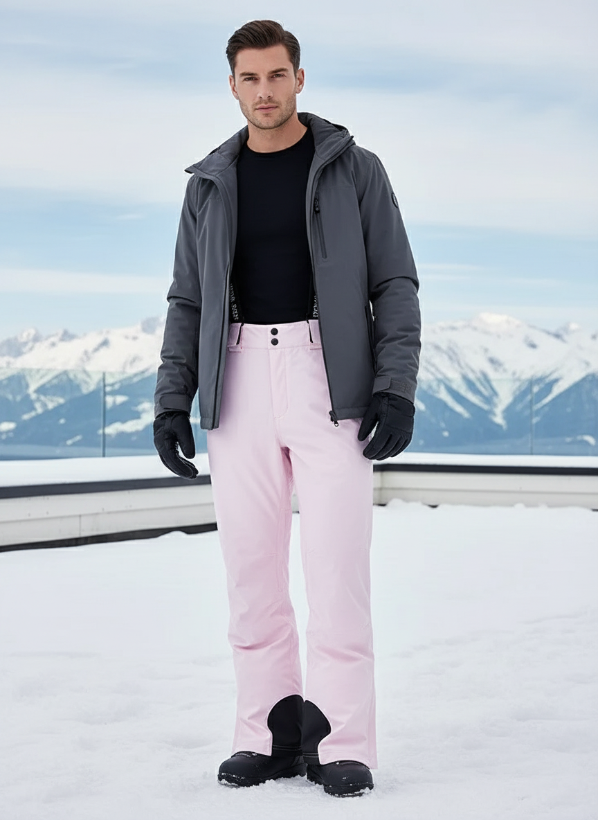 Pantalon De Ski Rose Imperméable Bretelles Homme Hiver - Polyester