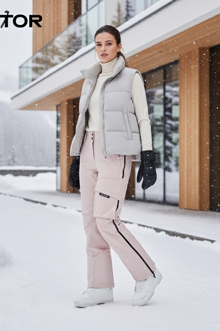 Pantalon De Ski Rose Pâle Imperméable Femme Cargo Hiver - Polyester