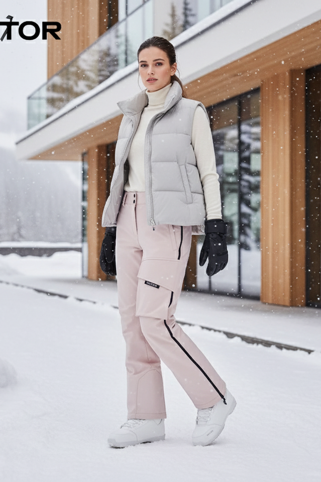 Pantalon De Ski Rose Pâle Imperméable Femme Cargo Hiver - Polyester