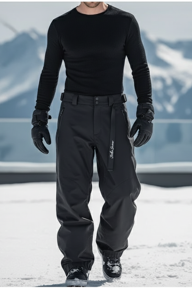 Pantalon De Ski Noir Ample Imperméable Unisexe - Polyester