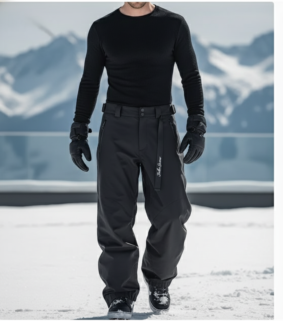 Pantalon De Ski Noir Ample Imperméable Unisexe - Polyester
