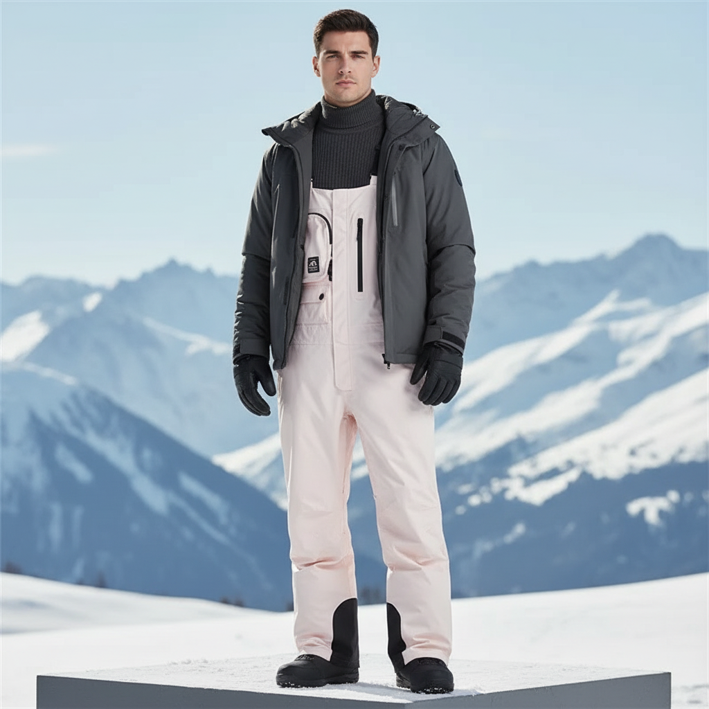 Pantalon De Ski Rose Pâle Salopette Imperméable Homme - Polyester
