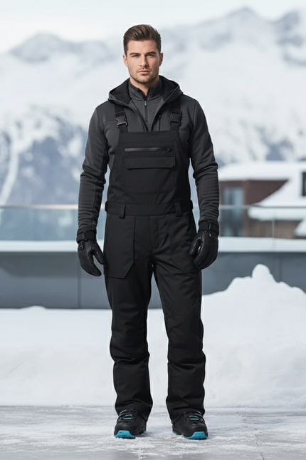 Pantalon De Ski Noir Salopette Imperméable Coupe Droite - Polyester