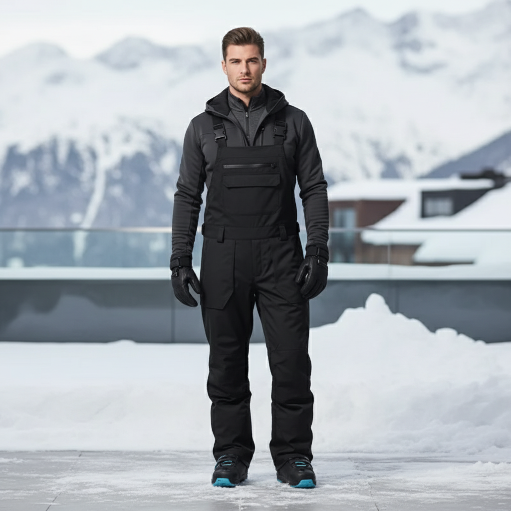 Pantalon De Ski Noir Salopette Imperméable Coupe Droite - Polyester