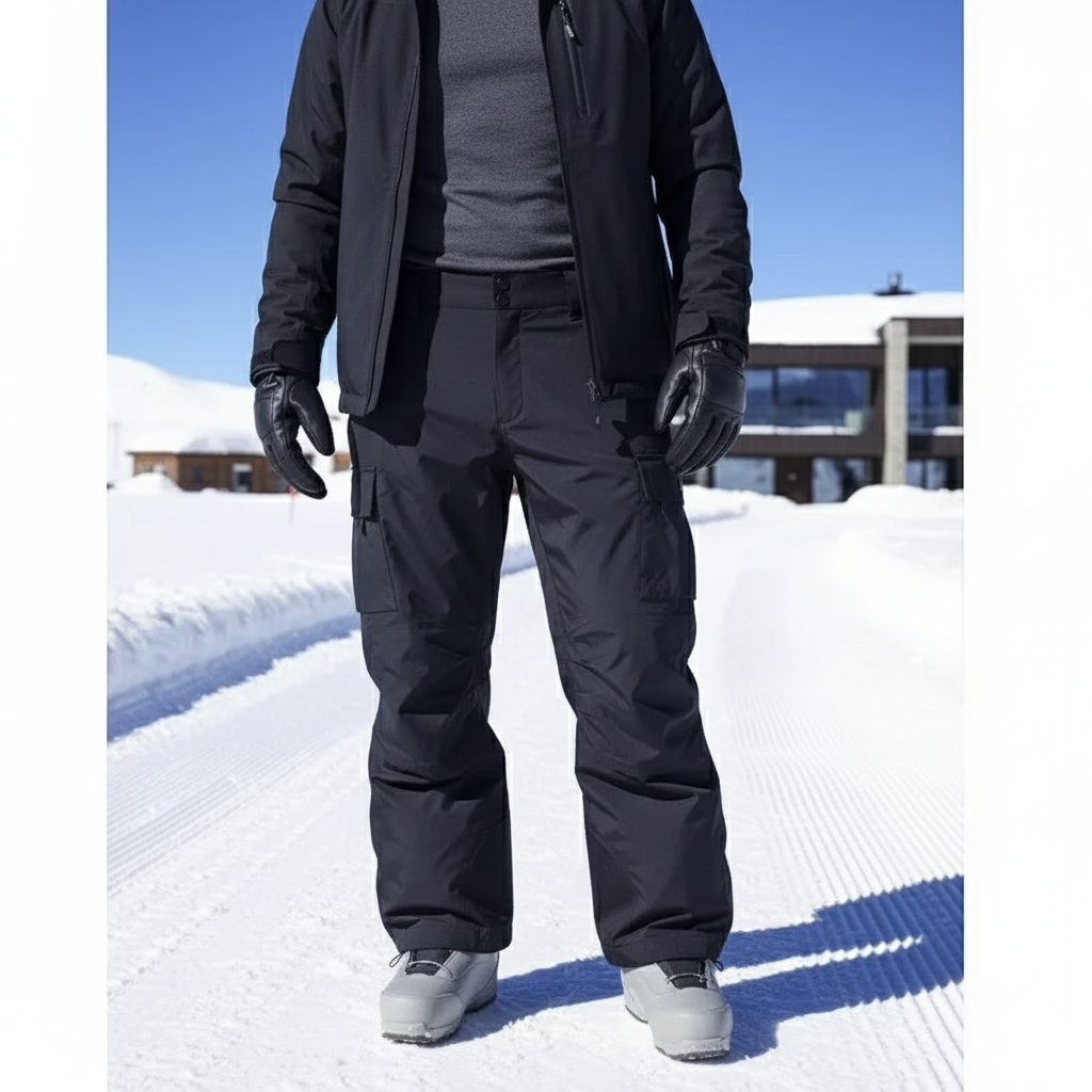 Pantalon De Ski Noir Cargo Imperméable Ample Homme - Polyester