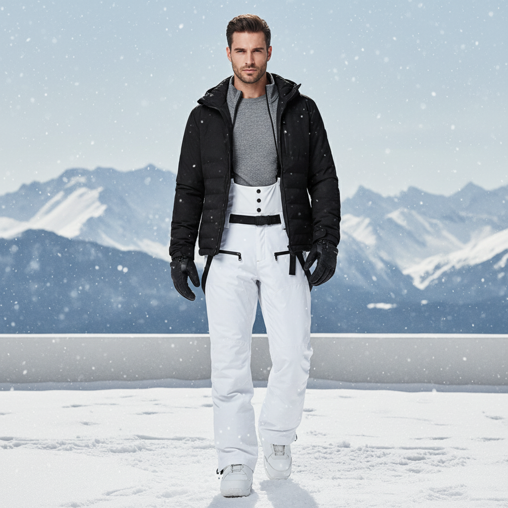 Pantalon De Ski Blanc Imperméable Bretelles Homme Neige - Polyester