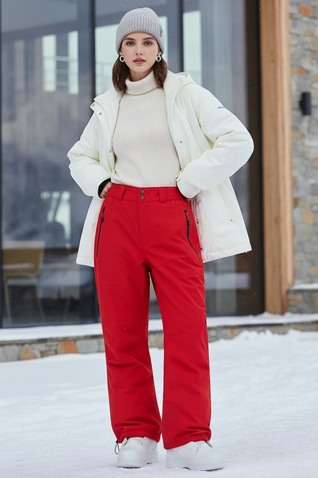 Pantalon De Ski Rouge Ample Imperméable Sport Hiver - Polyester