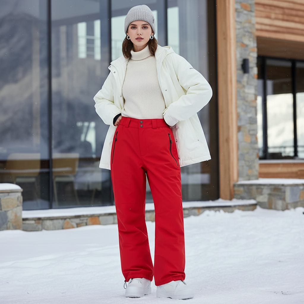 Pantalon De Ski Rouge Ample Imperméable Sport Hiver - Polyester