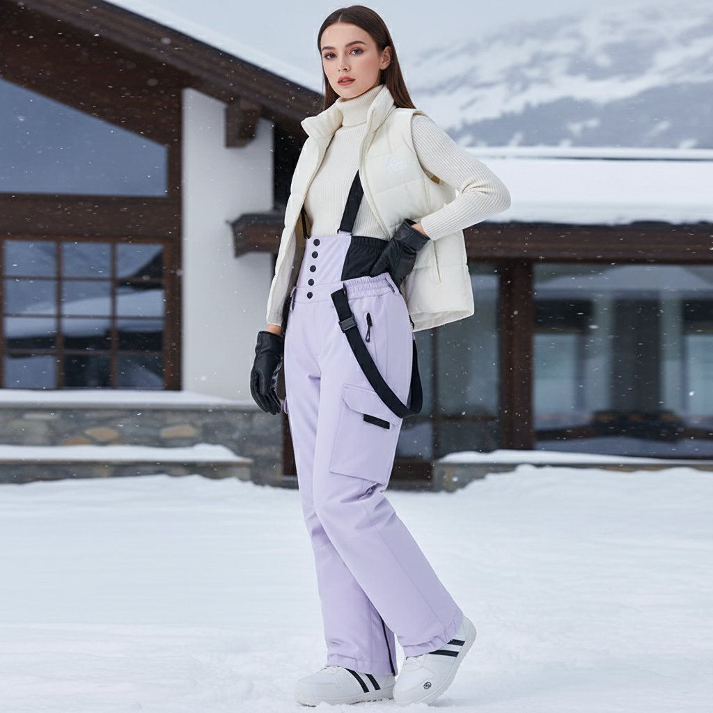 Pantalon De Ski Lavande Salopette Imperméable Unisexe Cargo - Violet Polyester