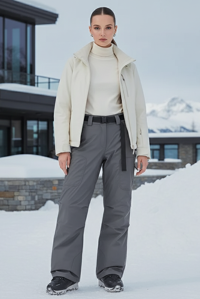 Pantalon De Ski Cargo Gris Ample Imperméable Femme - Polyester