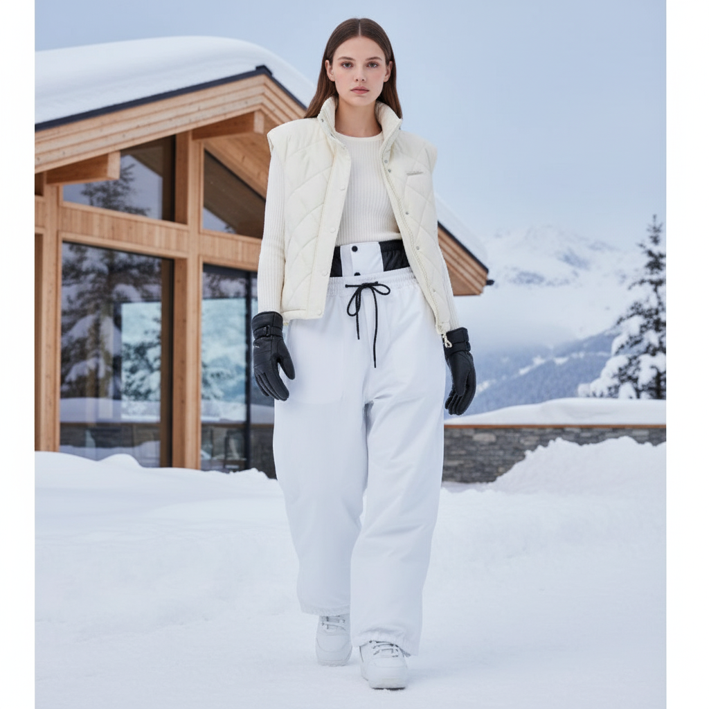 Pantalon De Ski Blanc Ample Imperméable Unisexe Hiver - Polyester