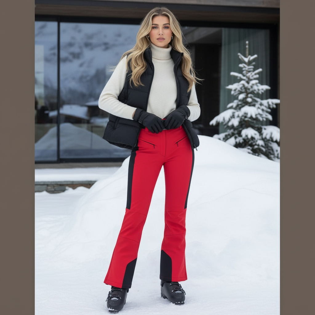 Pantalon De Ski Rouge Évasé Imperméable Femme - Polyester