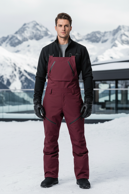 Pantalon De Ski Bordeaux Bretelles Imperméable Homme - Polyester