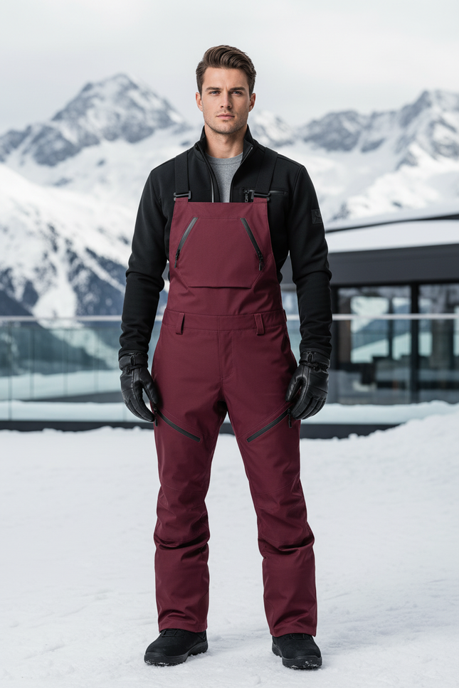 Pantalon De Ski Bordeaux Bretelles Imperméable Homme - Polyester
