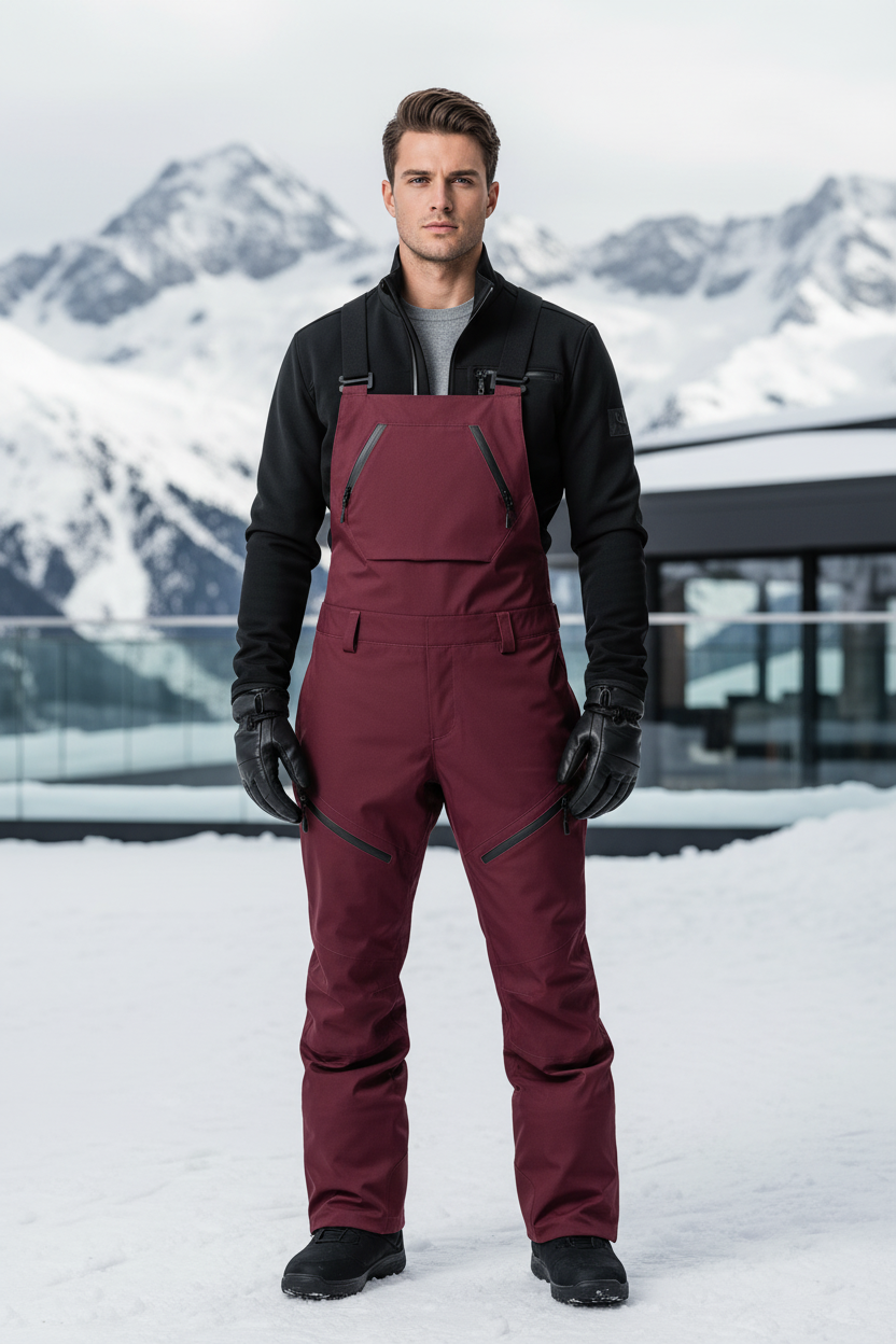 Pantalon De Ski Bordeaux Bretelles Imperméable Homme - Polyester
