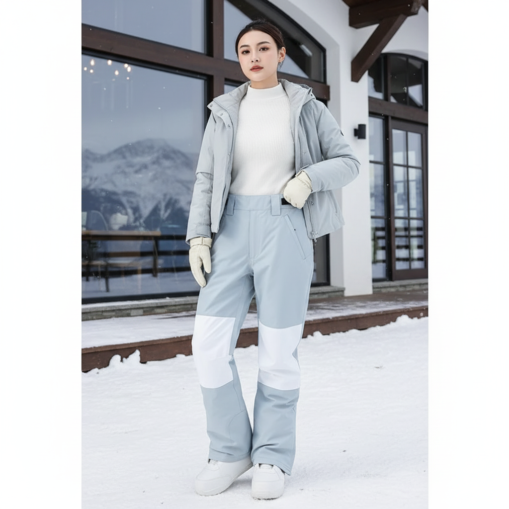Pantalon De Ski Bleu Bicolore Ample Imperméable Unisexe - Polyester