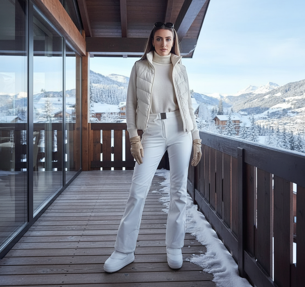 Pantalon De Ski Blanc Femme Ajusté Élastique Hiver - Polyester