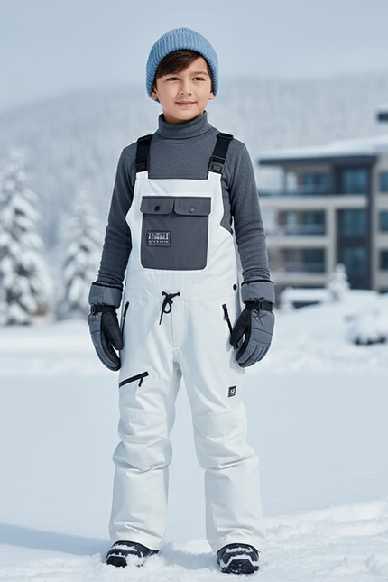 Pantalon De Ski Blanc Bretelles Imperméable Enfant Hiver - Polyester