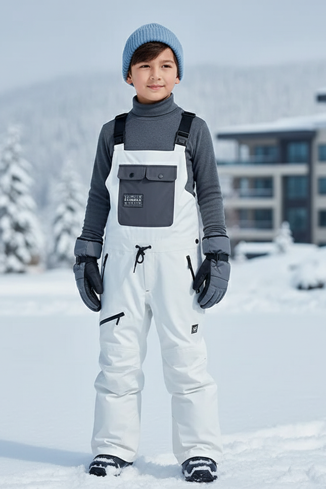 Pantalon De Ski Blanc Bretelles Imperméable Enfant Hiver - Polyester