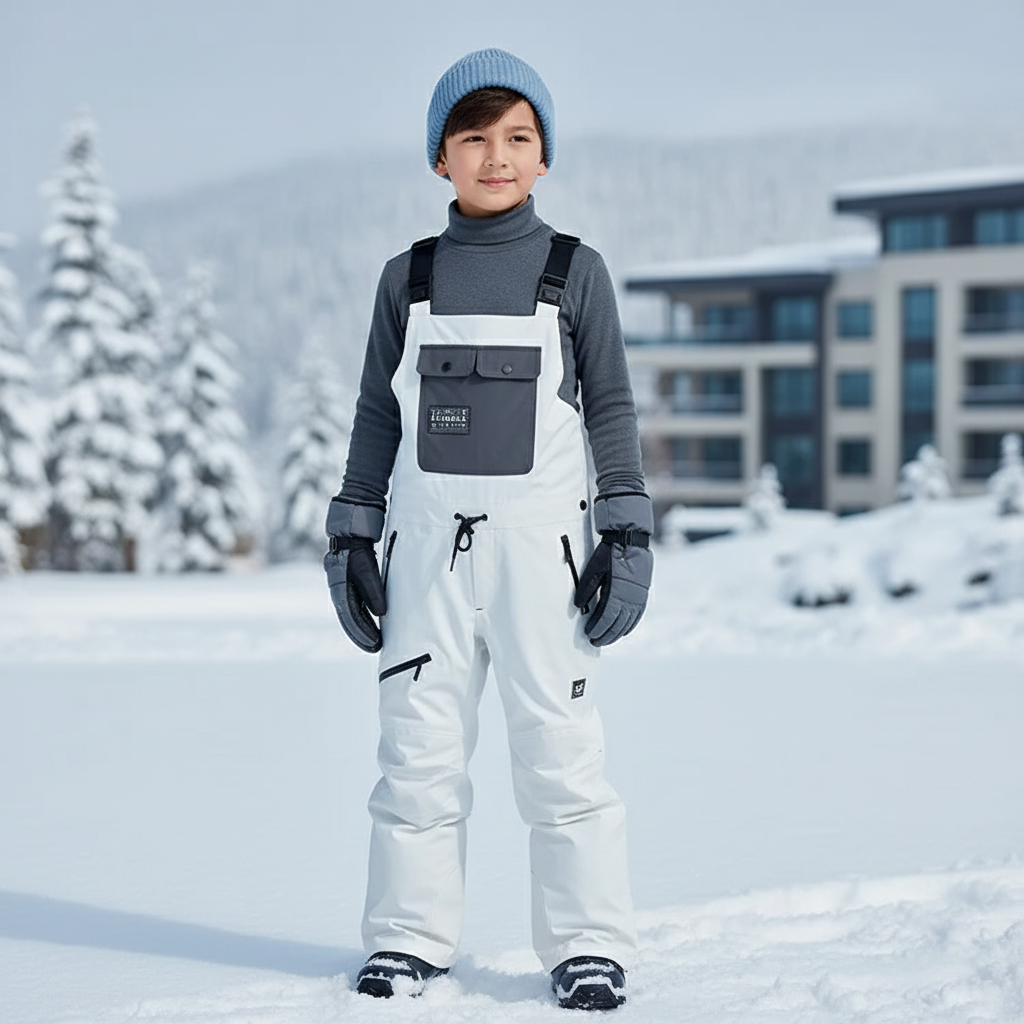 Pantalon De Ski Blanc Bretelles Imperméable Enfant Hiver - Polyester
