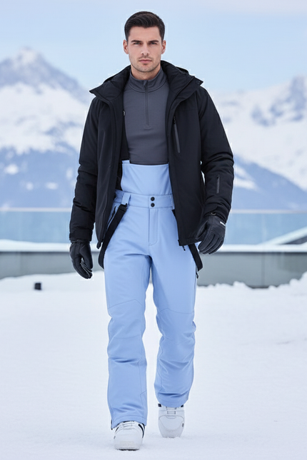 Pantalon De Ski Bleu Ciel Imperméable Bretelles Homme - Polyester