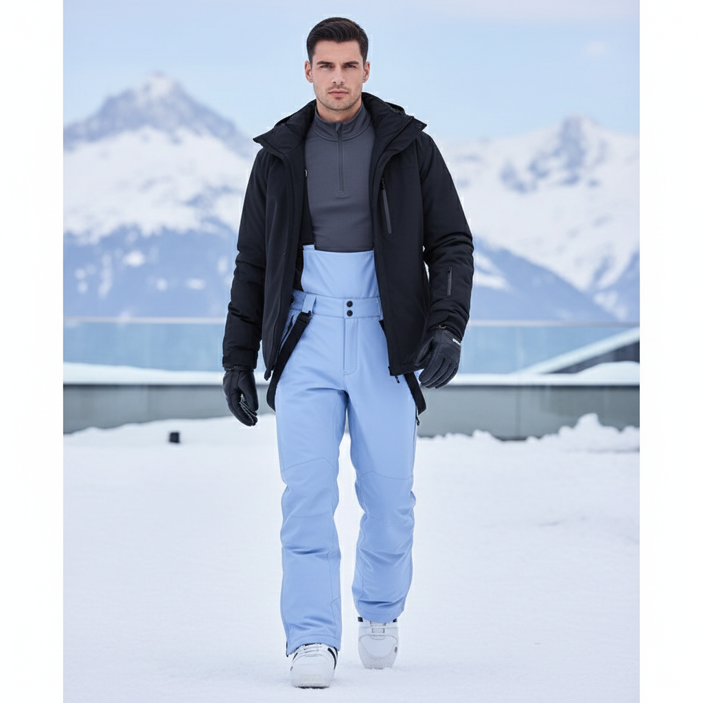 Pantalon De Ski Bleu Ciel Imperméable Bretelles Homme - Polyester