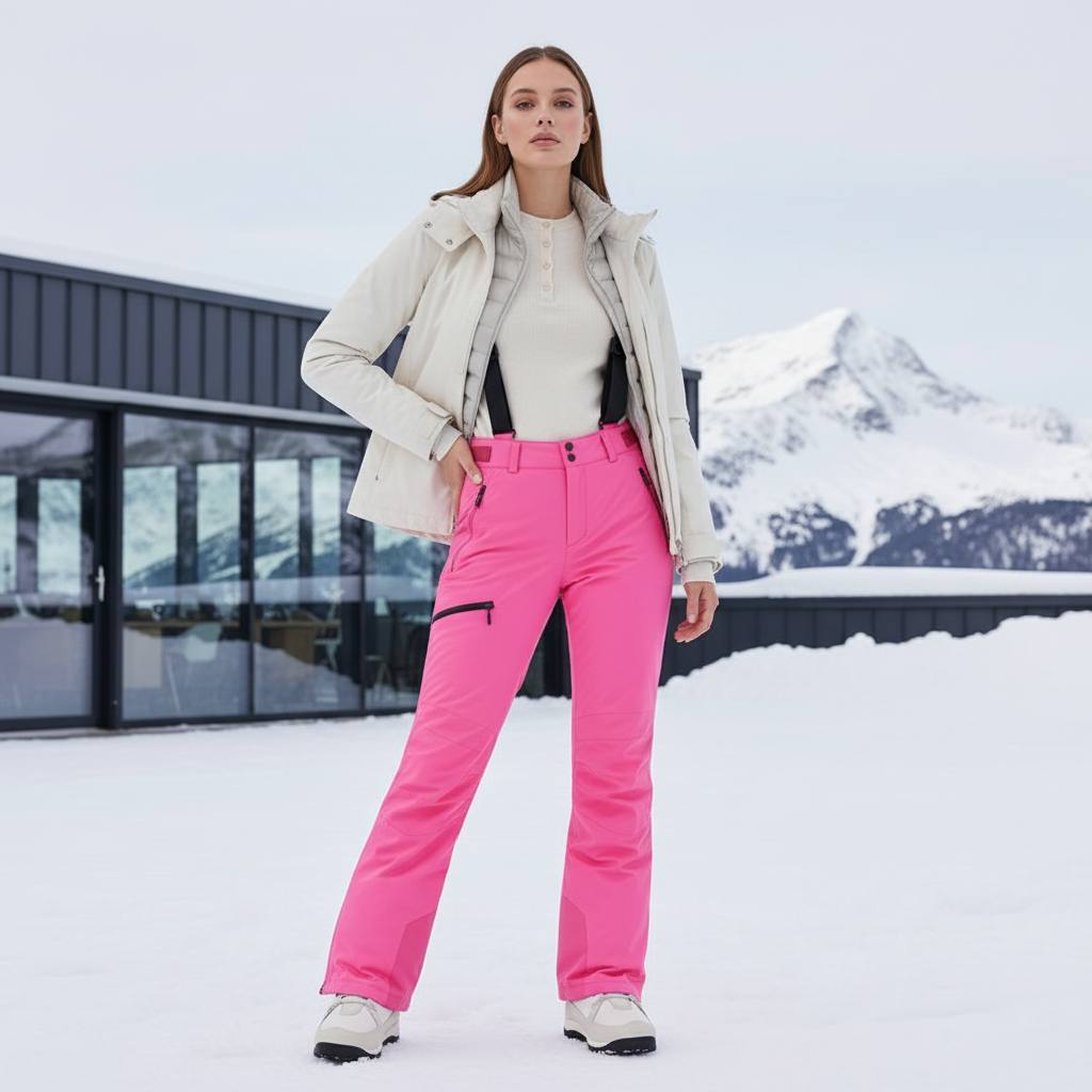 Pantalon De Ski Rose Vif Imperméable Thermique Femme - Polyester