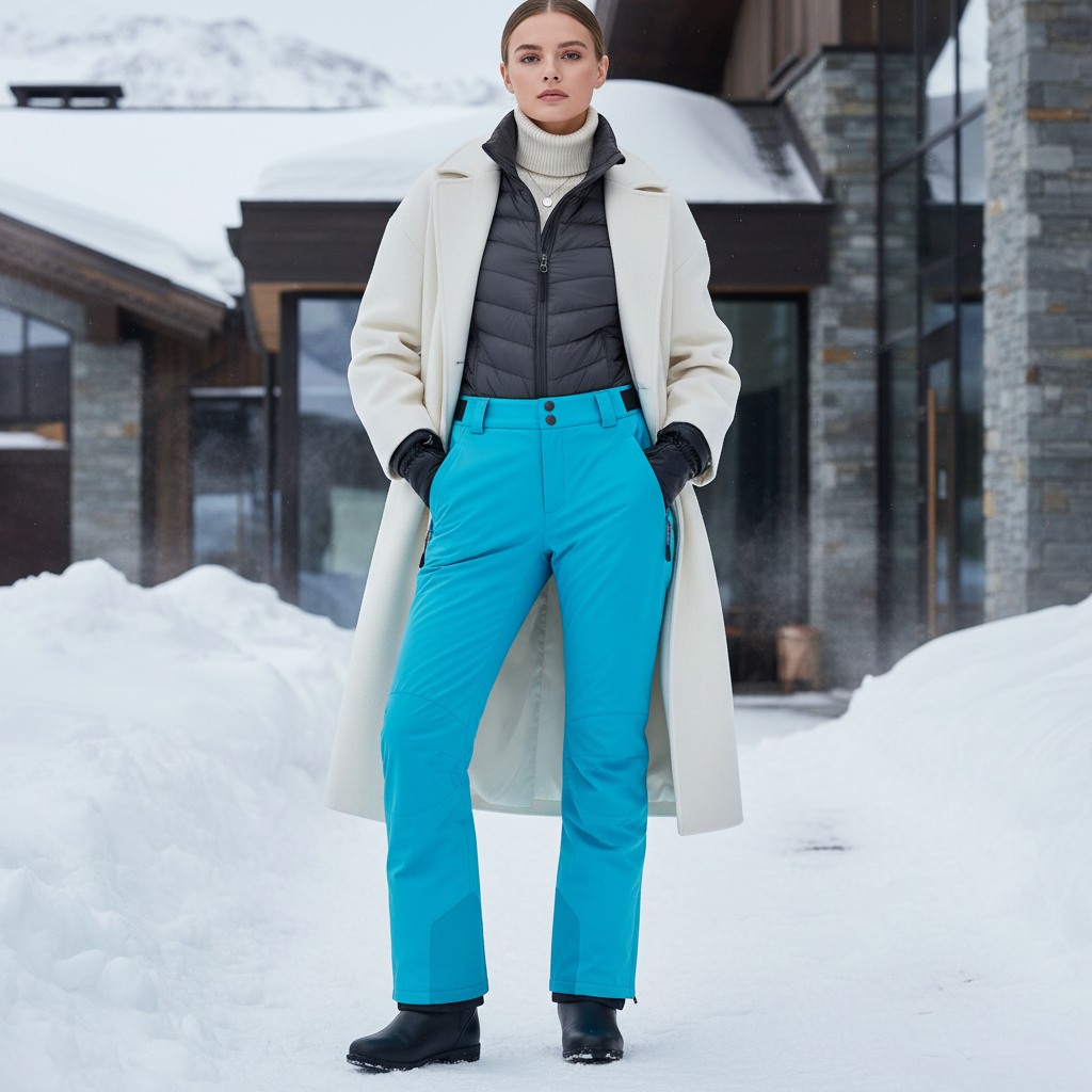 Pantalon De Ski Turquoise Imperméable Coupe Droite Femme - Bleu Polyester