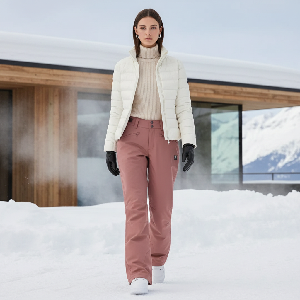 Pantalon De Ski Rose Coupe Droite Imperméable Hiver Femme - Polyester