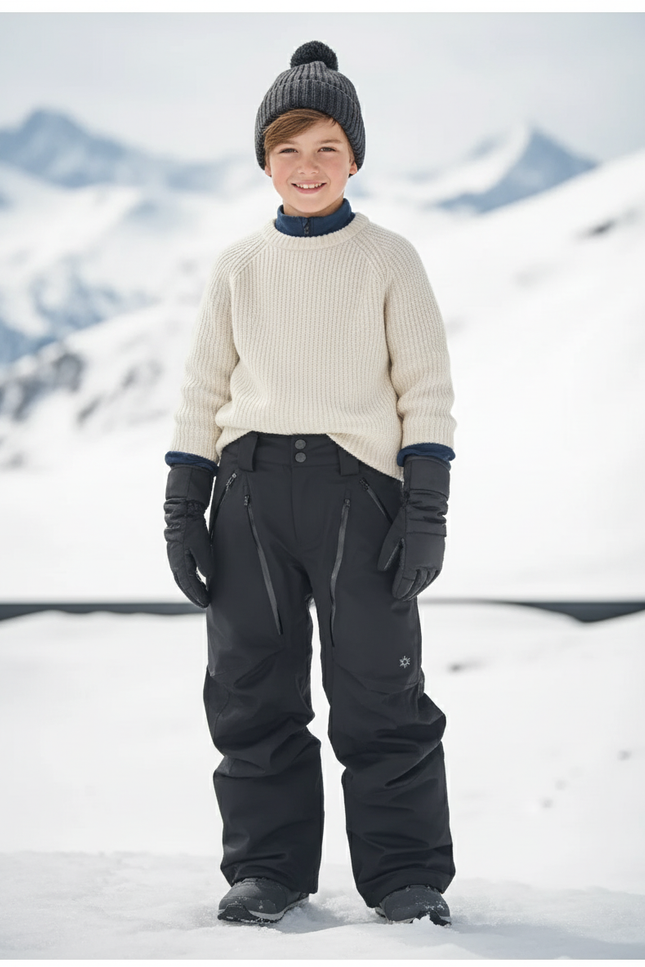 Pantalon De Ski Noir Ample Imperméable Enfant Hiver - Polyester