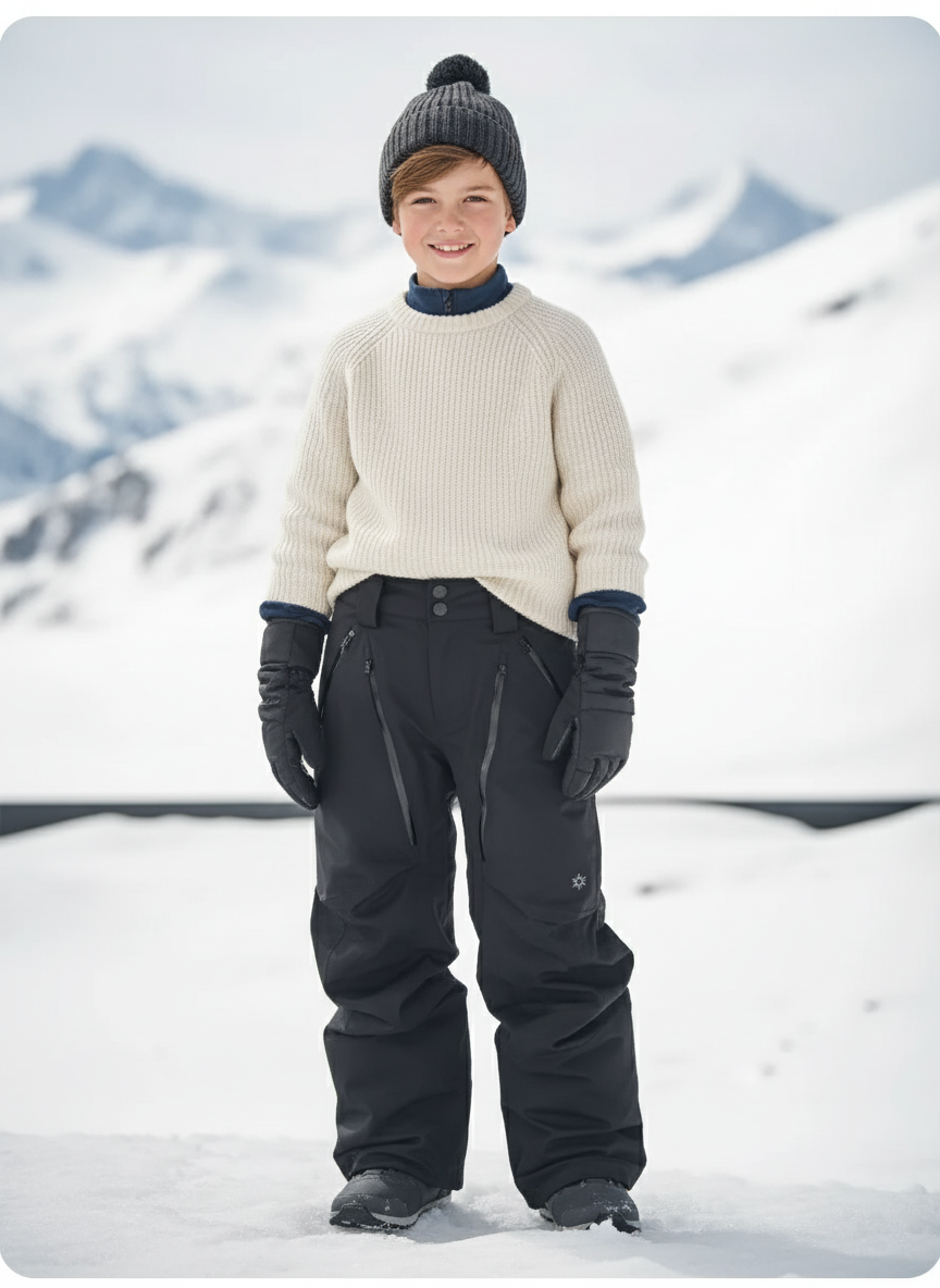 Pantalon De Ski Noir Ample Imperméable Enfant Hiver - Polyester