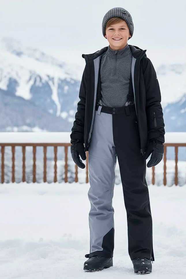 Pantalon De Ski Bicolore Gris Noir Imperméable Enfant - Multicolore Polyester
