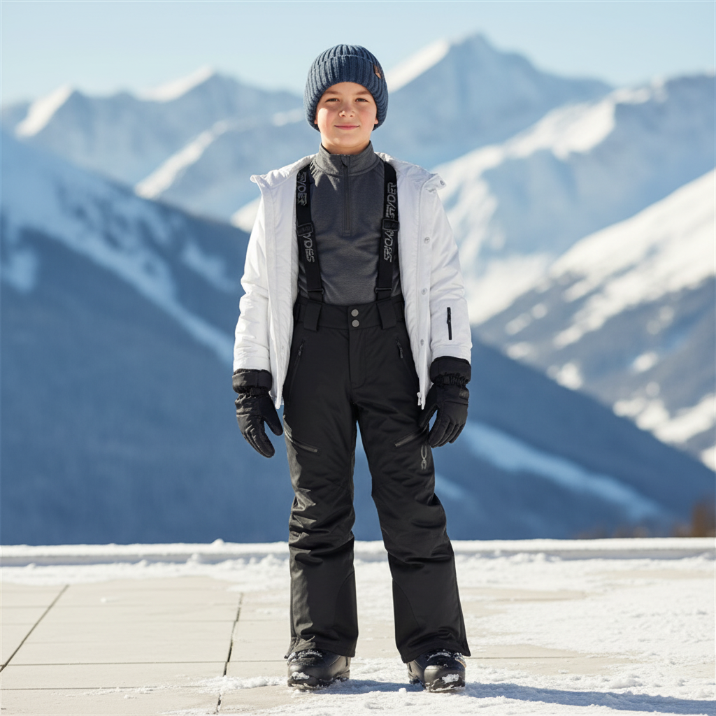 Pantalon De Ski Noir Imperméable Ample Enfant Hiver - Polyester