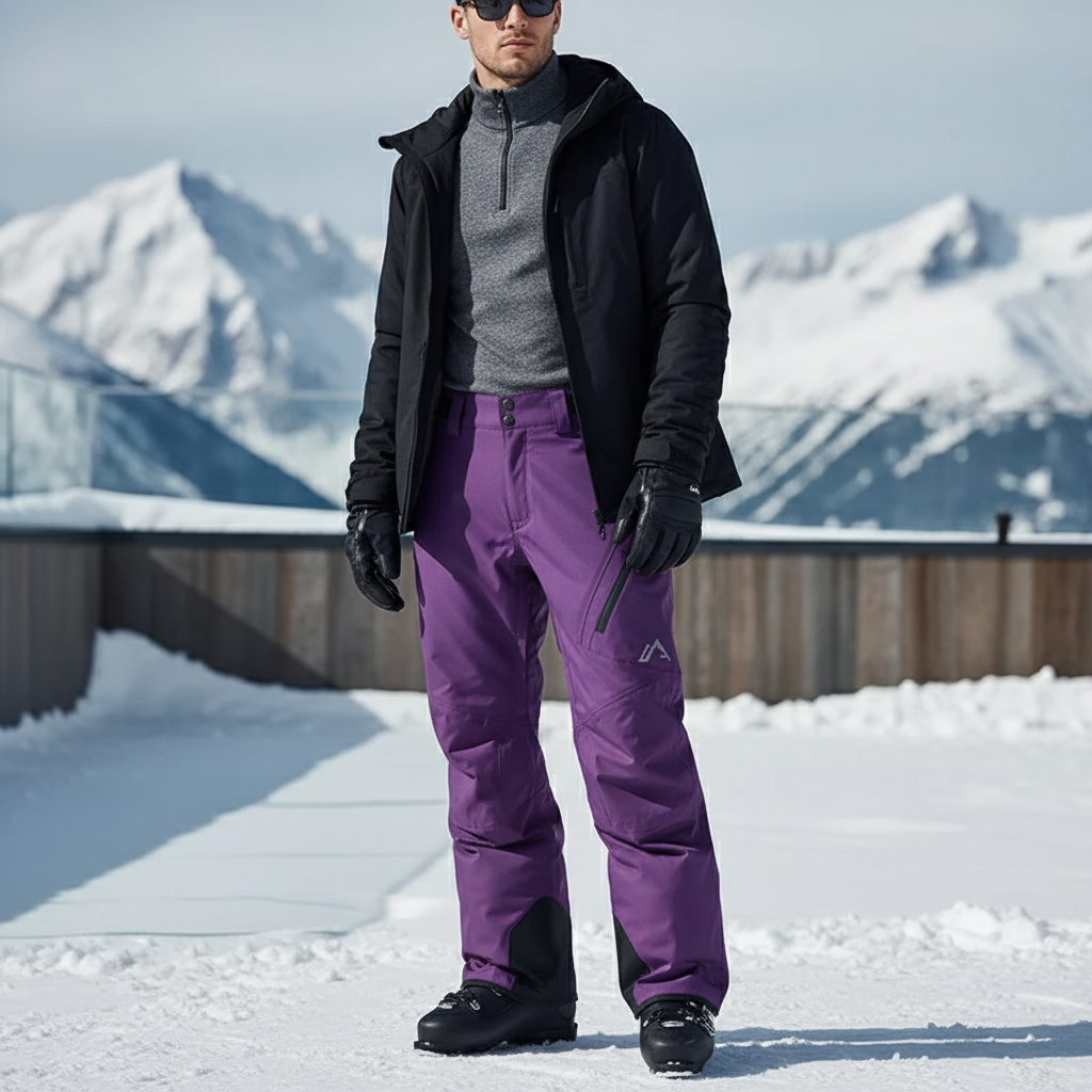 Pantalon De Ski Violet Imperméable Coupe Droite Homme - Polyester