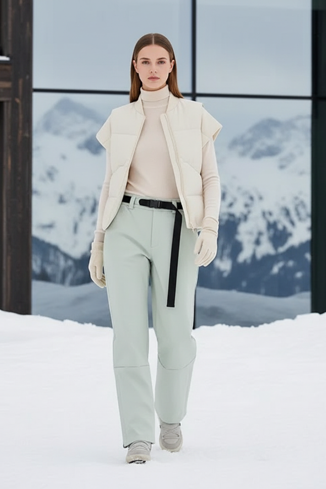 Pantalon De Ski Vert Ample Imperméable Femme Épais - Polyester