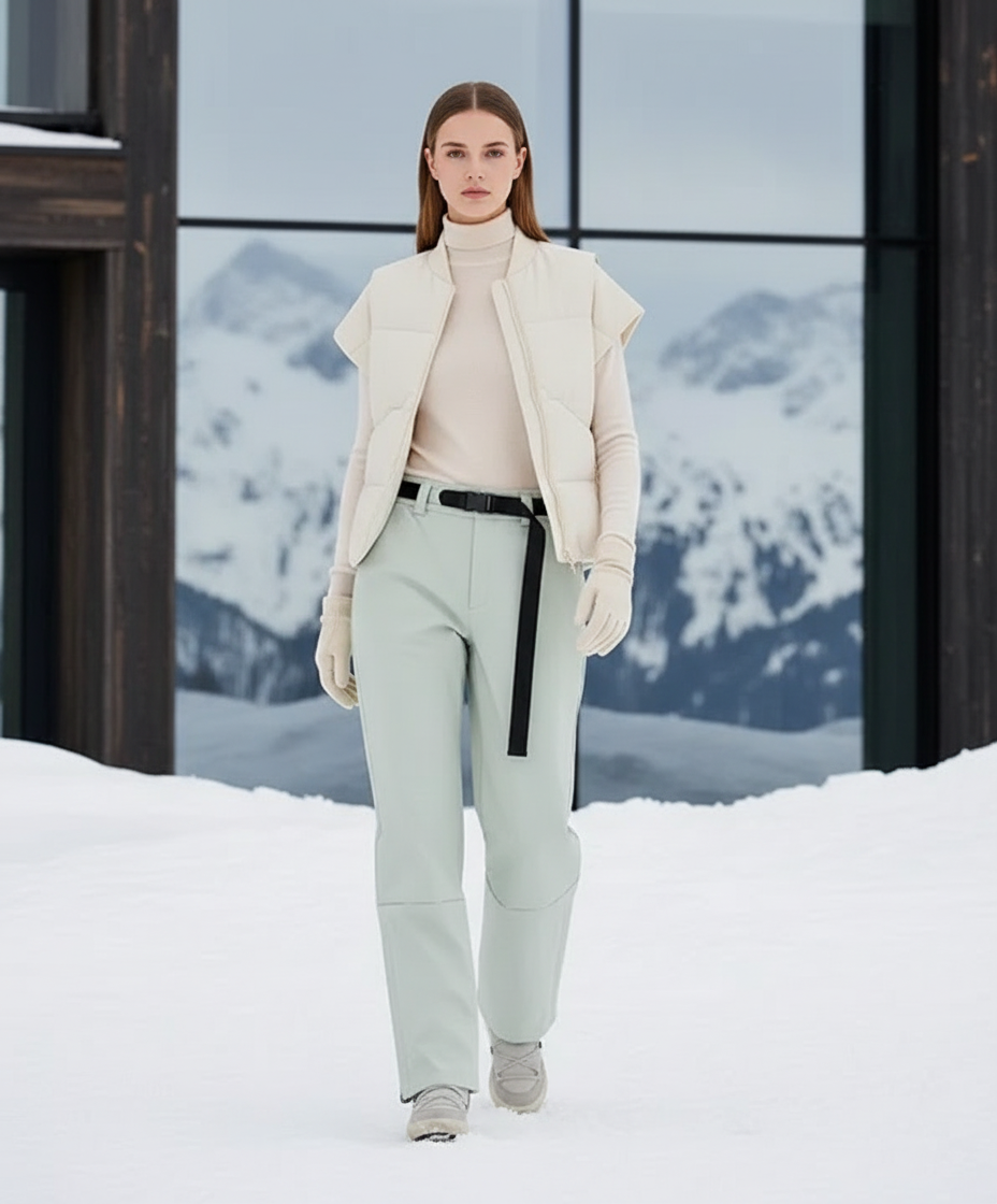 Pantalon De Ski Vert Ample Imperméable Femme Épais - Polyester