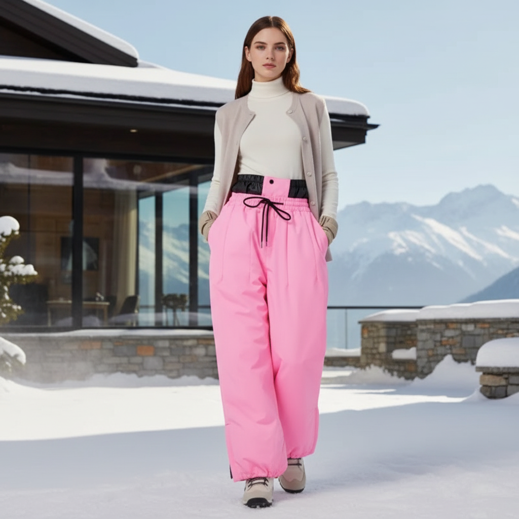 Pantalon De Ski Rose Ample Imperméable Femme Hiver - Polyester