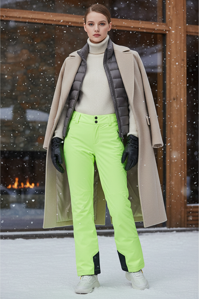 Pantalon De Ski Fluorescent Coupe Droite Imperméable Femme Hiver - Vert Polyester