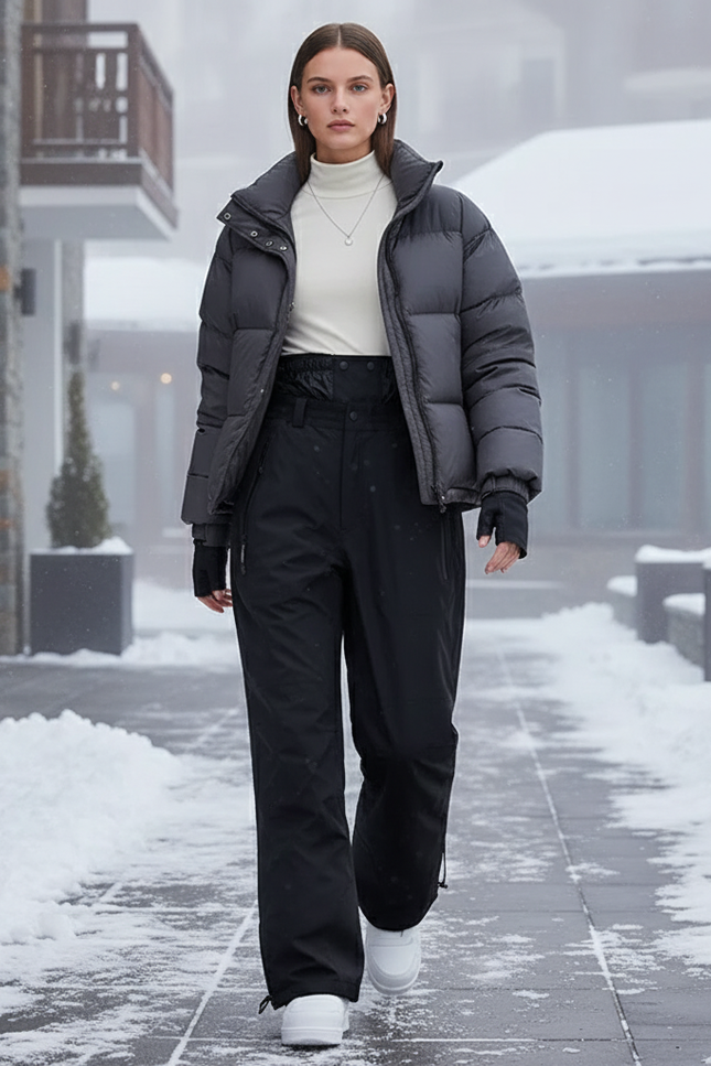 Pantalon De Ski Noir Imperméable Ample Unisexe Hiver - Polyester