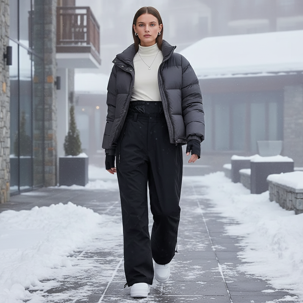 Pantalon De Ski Noir Imperméable Ample Unisexe Hiver - Polyester