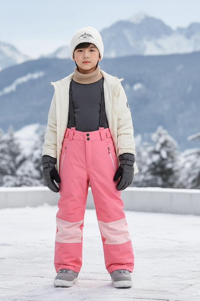 Pantalon De Ski Rose Bicolore Ample Imperméable Enfant - Polyester