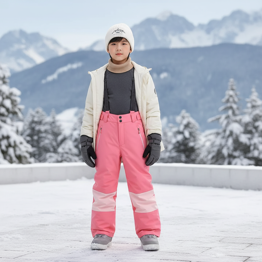 Pantalon De Ski Rose Bicolore Ample Imperméable Enfant - Polyester