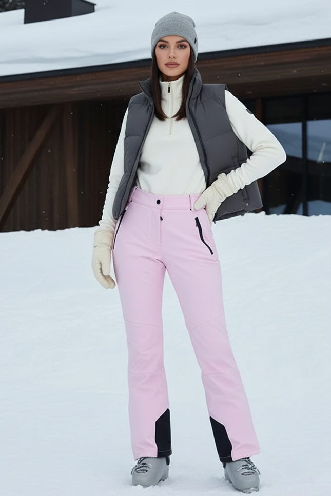 Pantalon De Ski Rose Pâle Imperméable Ajusté Femme - Polyester