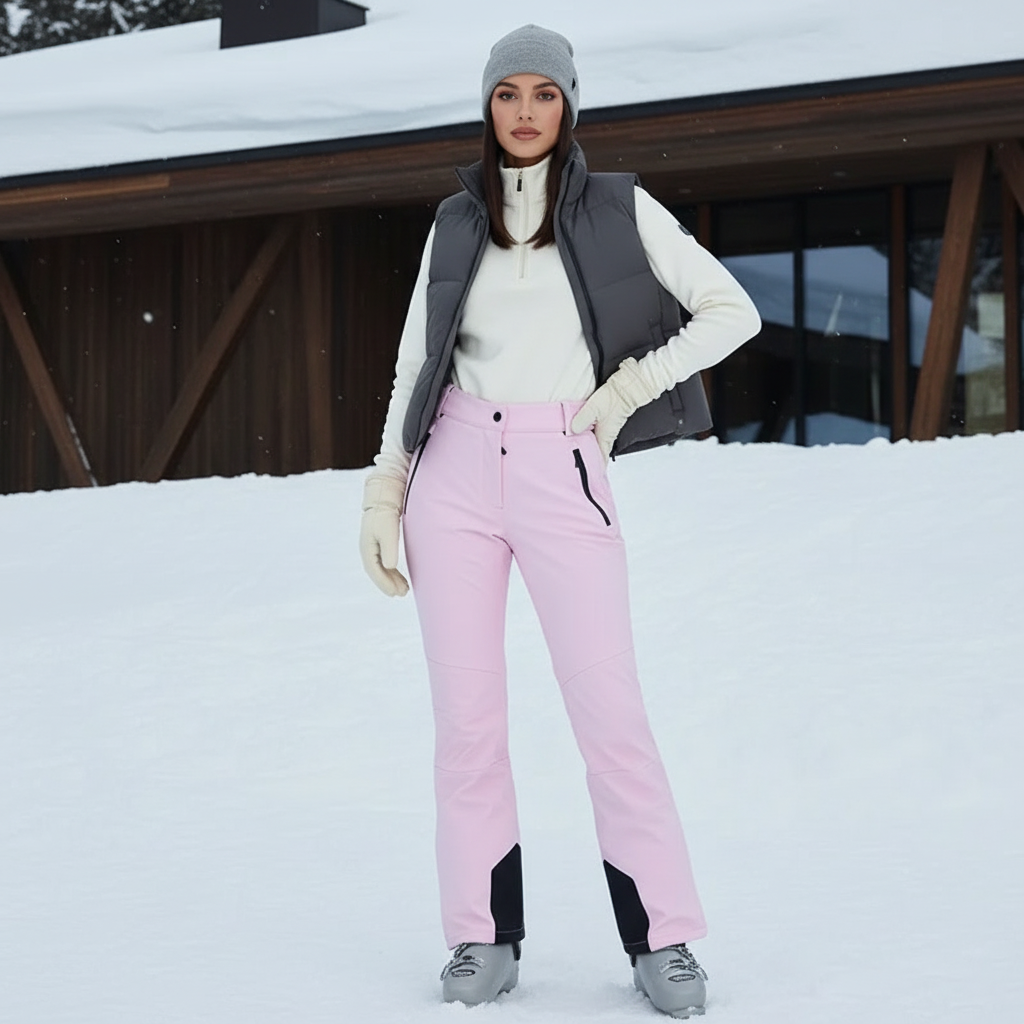 Pantalon De Ski Rose Pâle Imperméable Ajusté Femme - Polyester