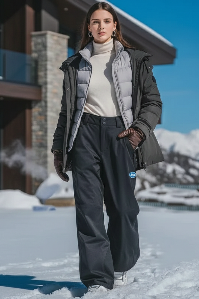 Pantalon De Ski Noir Ample Imperméable Unisexe Hiver - Polyester
